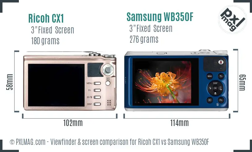 Ricoh CX1 vs Samsung WB350F Screen and Viewfinder comparison