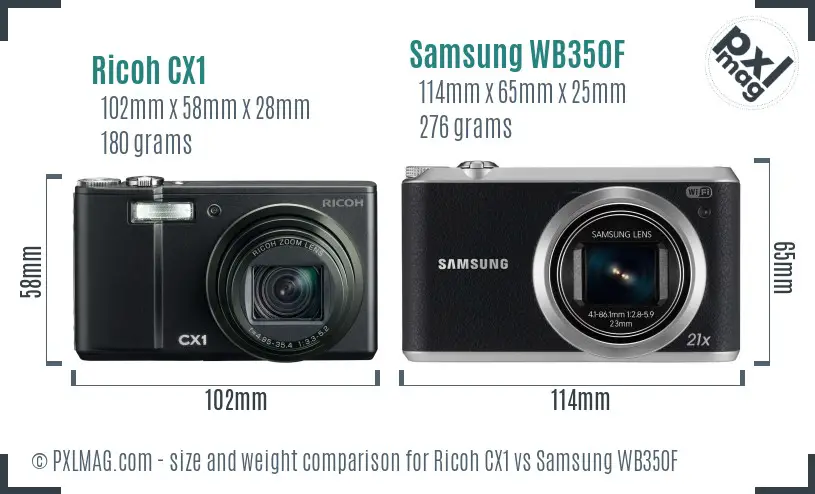 Ricoh CX1 vs Samsung WB350F size comparison