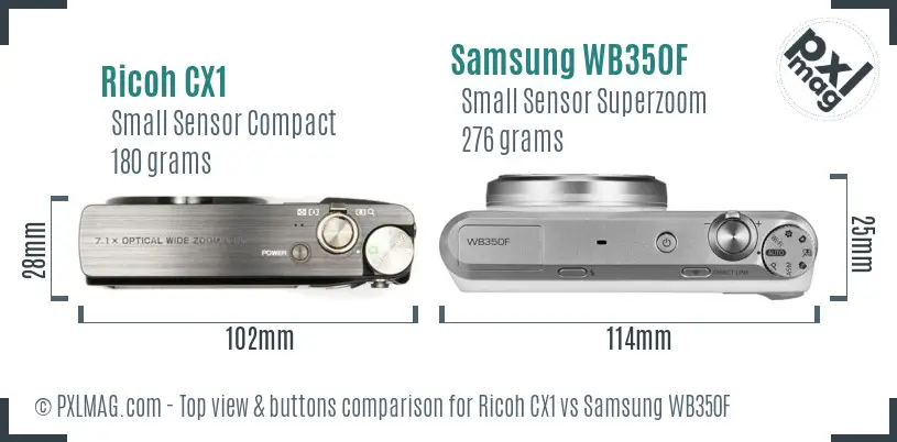 Ricoh CX1 vs Samsung WB350F top view buttons comparison