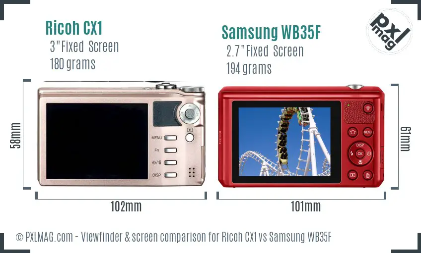 Ricoh CX1 vs Samsung WB35F Screen and Viewfinder comparison