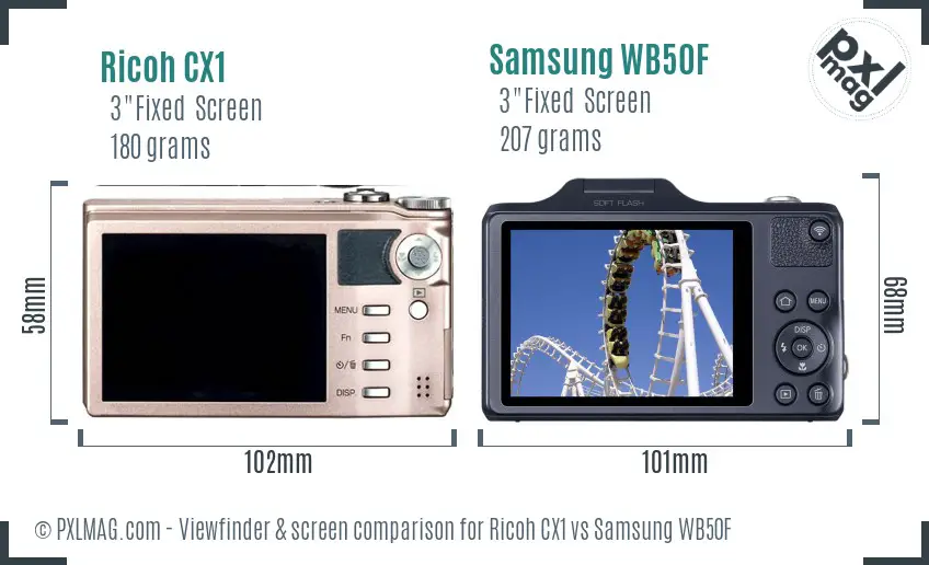 Ricoh CX1 vs Samsung WB50F Screen and Viewfinder comparison
