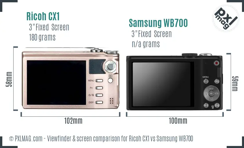 Ricoh CX1 vs Samsung WB700 Screen and Viewfinder comparison