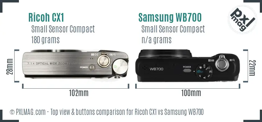 Ricoh CX1 vs Samsung WB700 top view buttons comparison