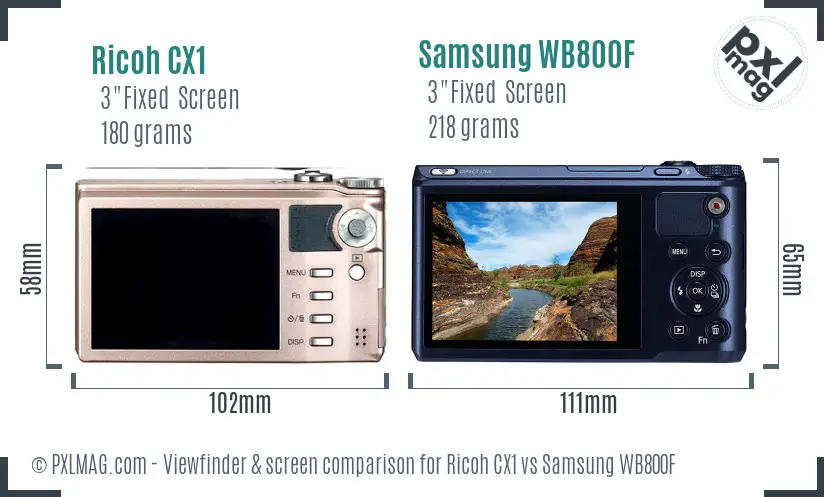 Ricoh CX1 vs Samsung WB800F Screen and Viewfinder comparison