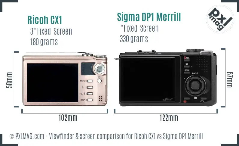 Ricoh CX1 vs Sigma DP1 Merrill Screen and Viewfinder comparison