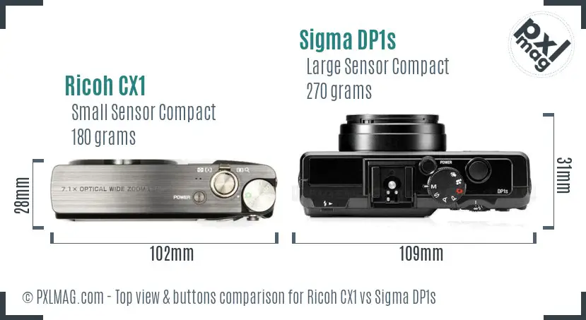 Ricoh CX1 vs Sigma DP1s top view buttons comparison