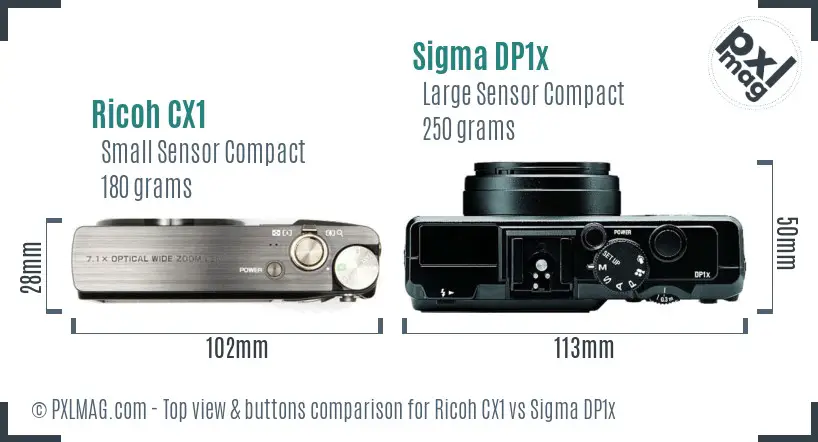 Ricoh CX1 vs Sigma DP1x top view buttons comparison