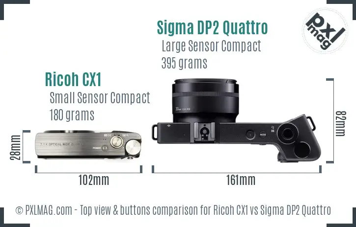 Ricoh CX1 vs Sigma DP2 Quattro top view buttons comparison