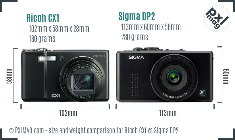 Ricoh CX1 vs Sigma DP2 size comparison