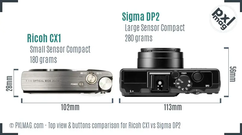 Ricoh CX1 vs Sigma DP2 top view buttons comparison