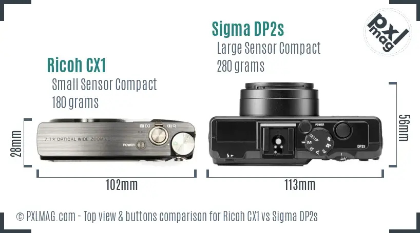 Ricoh CX1 vs Sigma DP2s top view buttons comparison