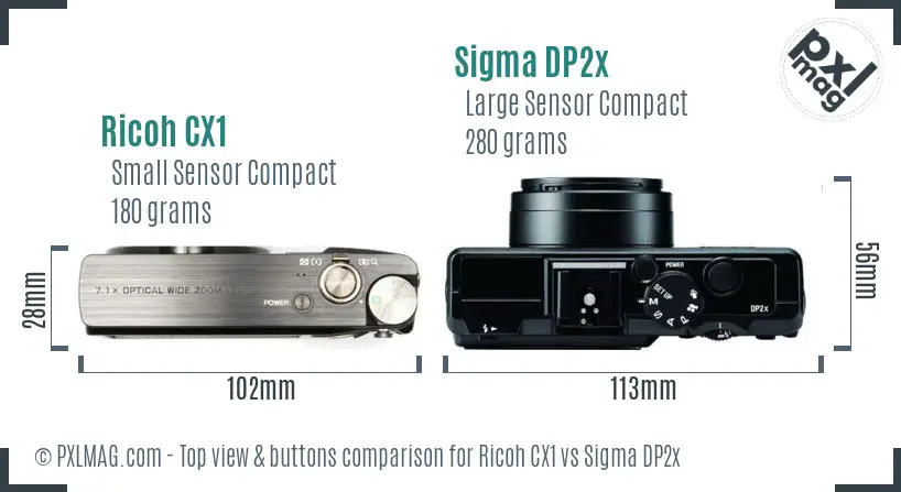 Ricoh CX1 vs Sigma DP2x top view buttons comparison