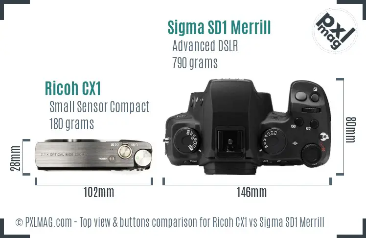 Ricoh CX1 vs Sigma SD1 Merrill top view buttons comparison
