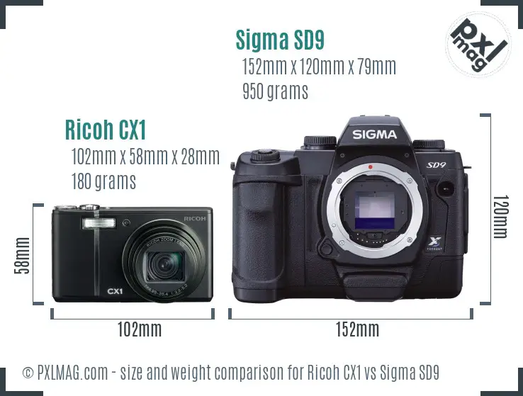 Ricoh CX1 vs Sigma SD9 size comparison