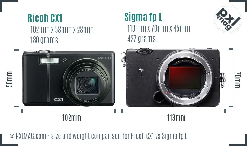 Ricoh CX1 vs Sigma fp L size comparison
