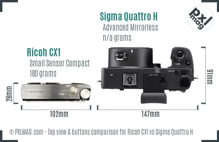 Ricoh CX1 vs Sigma Quattro H top view buttons comparison