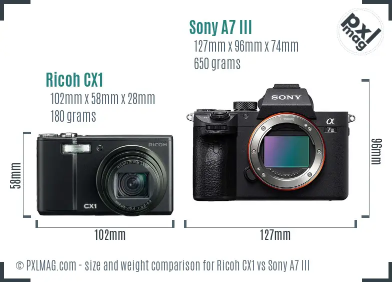Ricoh CX1 vs Sony A7 III size comparison