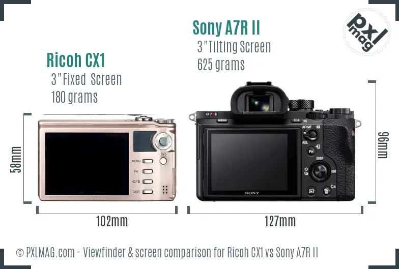 Ricoh CX1 vs Sony A7R II Screen and Viewfinder comparison