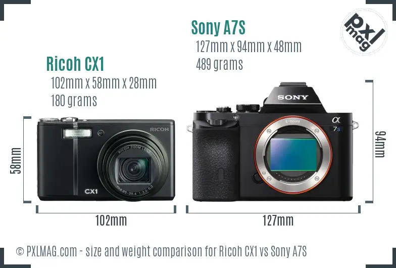 Ricoh CX1 vs Sony A7S size comparison