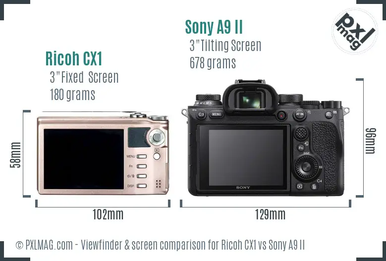Ricoh CX1 vs Sony A9 II Screen and Viewfinder comparison