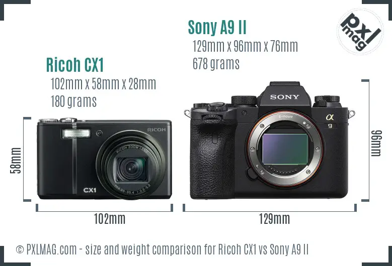 Ricoh CX1 vs Sony A9 II size comparison