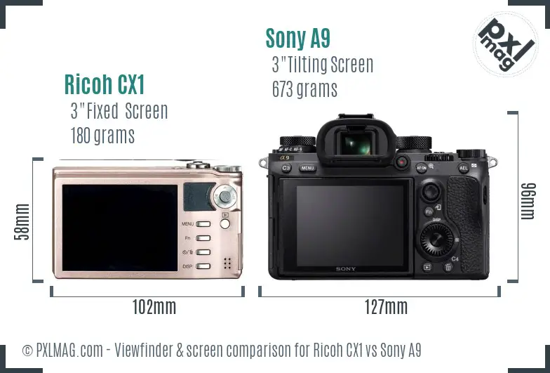 Ricoh CX1 vs Sony A9 Screen and Viewfinder comparison