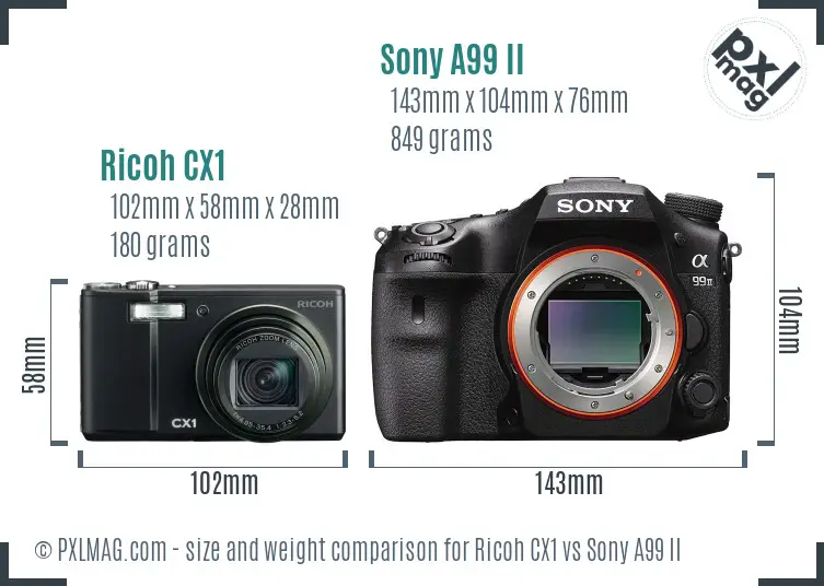 Ricoh CX1 vs Sony A99 II size comparison