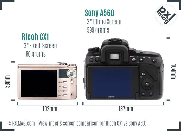 Ricoh CX1 vs Sony A560 Screen and Viewfinder comparison
