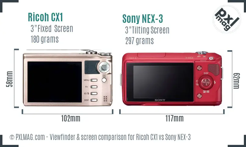 Ricoh CX1 vs Sony NEX-3 Screen and Viewfinder comparison