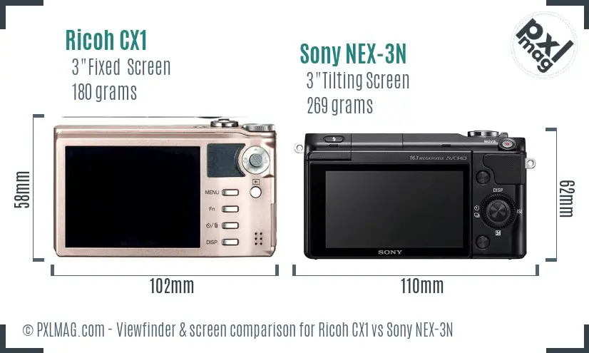 Ricoh CX1 vs Sony NEX-3N Screen and Viewfinder comparison