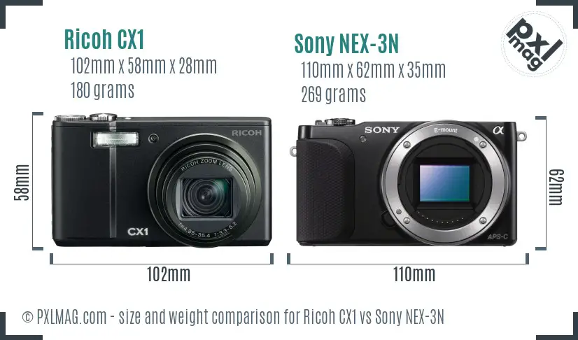 Ricoh CX1 vs Sony NEX-3N size comparison
