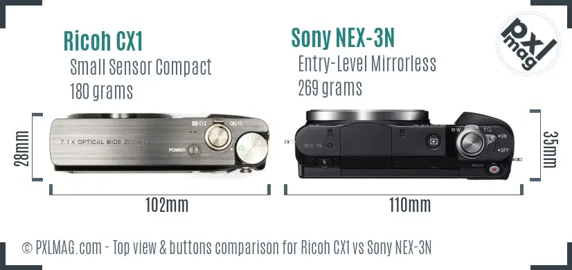 Ricoh CX1 vs Sony NEX-3N top view buttons comparison