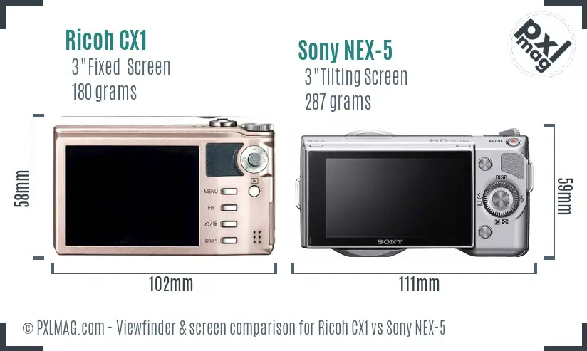 Ricoh CX1 vs Sony NEX-5 Screen and Viewfinder comparison