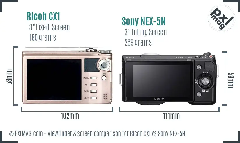 Ricoh CX1 vs Sony NEX-5N Screen and Viewfinder comparison