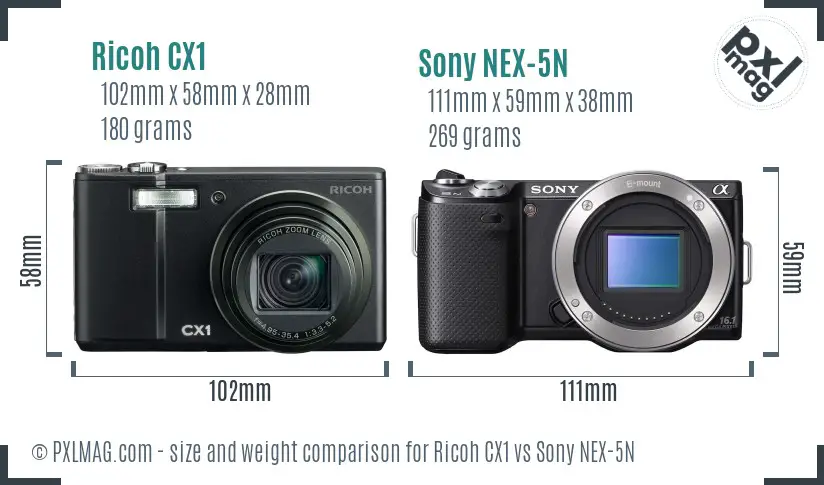 Ricoh CX1 vs Sony NEX-5N size comparison