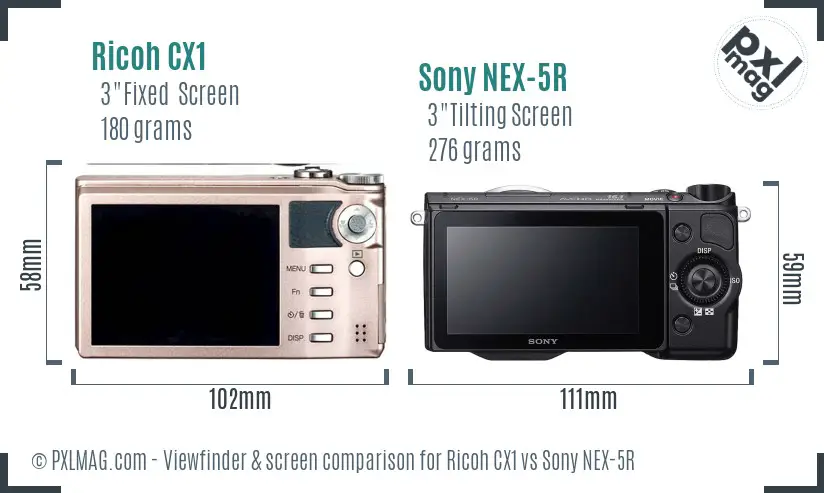 Ricoh CX1 vs Sony NEX-5R Screen and Viewfinder comparison