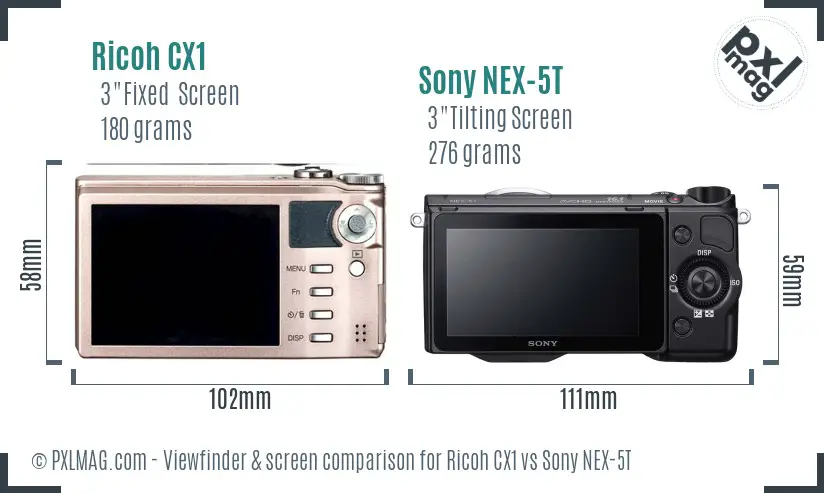Ricoh CX1 vs Sony NEX-5T Screen and Viewfinder comparison Ricoh CX1 vs Sony NEX-5T Screen and Viewfinder comparison