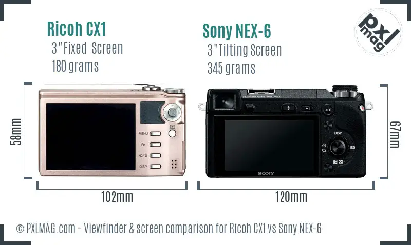 Ricoh CX1 vs Sony NEX-6 Screen and Viewfinder comparison