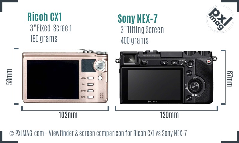 Ricoh CX1 vs Sony NEX-7 Screen and Viewfinder comparison