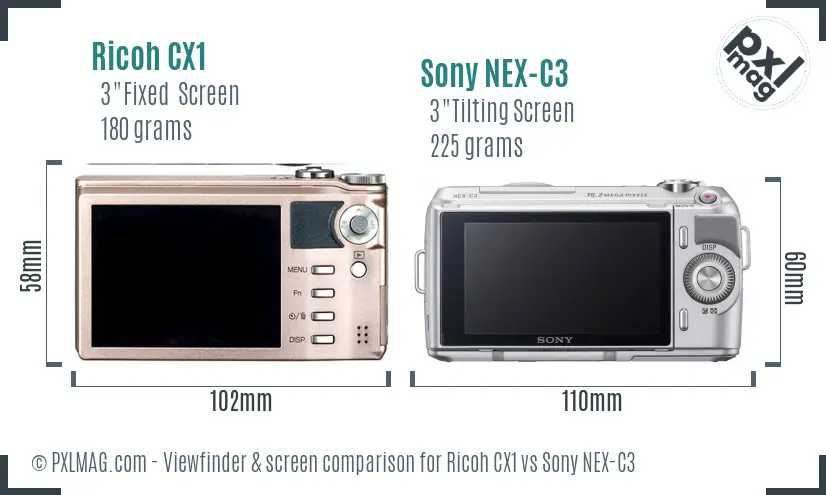 Ricoh CX1 vs Sony NEX-C3 Screen and Viewfinder comparison