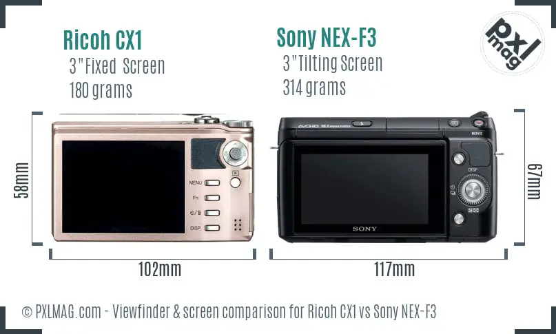 Ricoh CX1 vs Sony NEX-F3 Screen and Viewfinder comparison