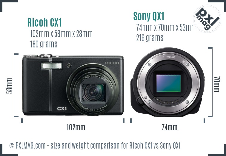 Ricoh CX1 vs Sony QX1 size comparison Ricoh CX1 vs Sony QX1 size comparison