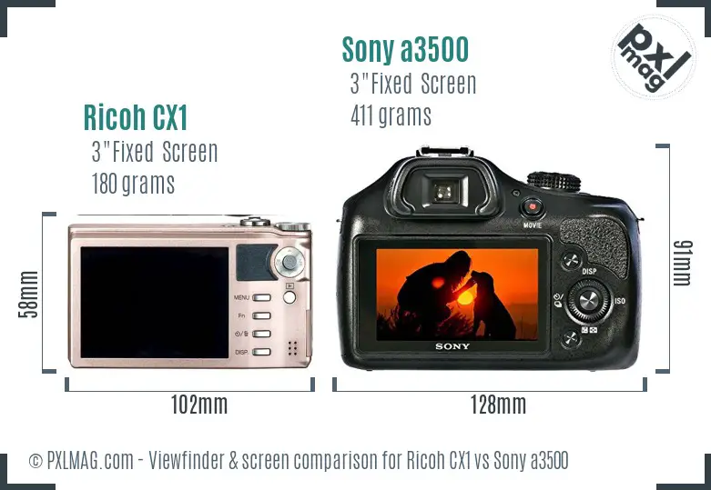 Ricoh CX1 vs Sony a3500 Screen and Viewfinder comparison