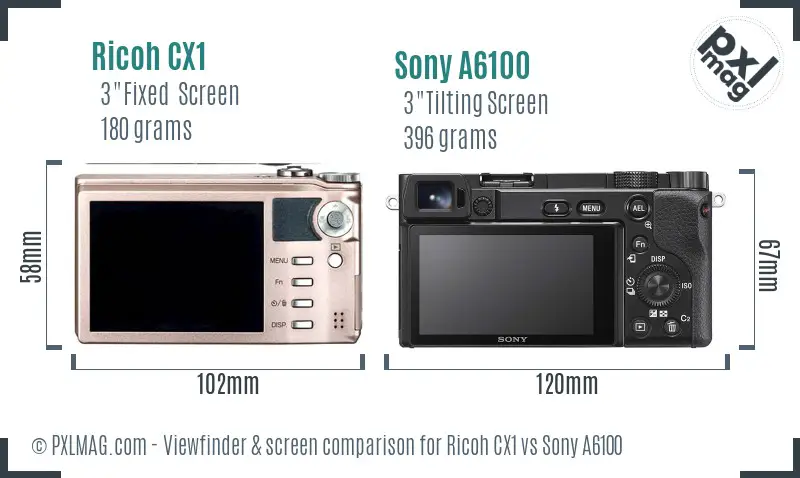 Ricoh CX1 vs Sony A6100 Screen and Viewfinder comparison