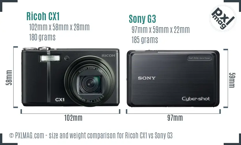 Ricoh CX1 vs Sony G3 size comparison