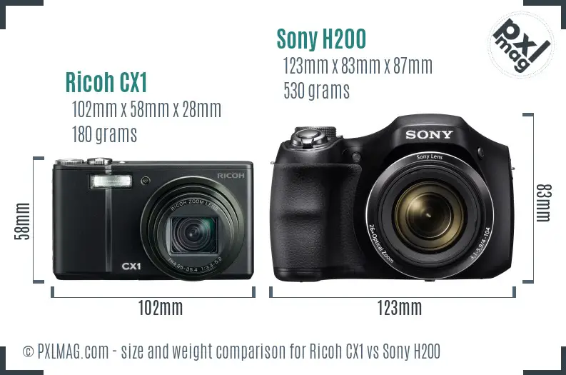 Ricoh CX1 vs Sony H200 size comparison