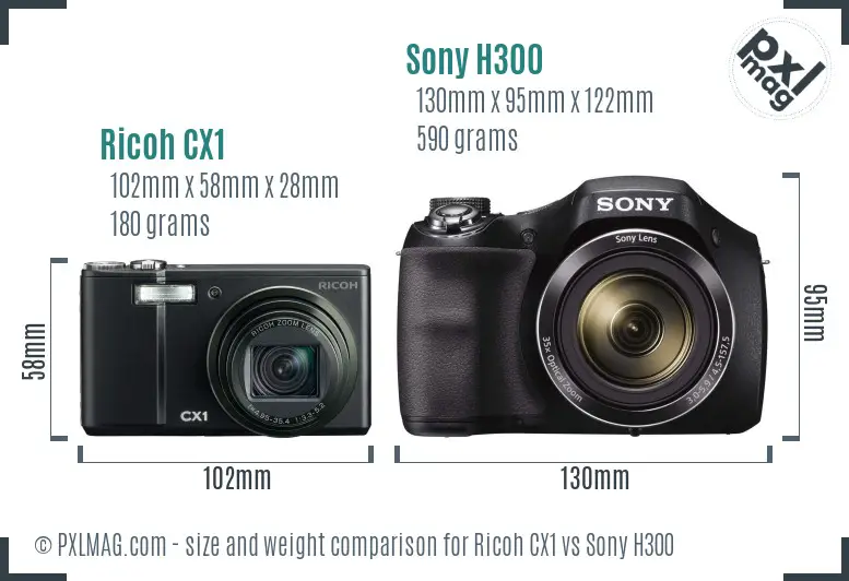 Ricoh CX1 vs Sony H300 size comparison