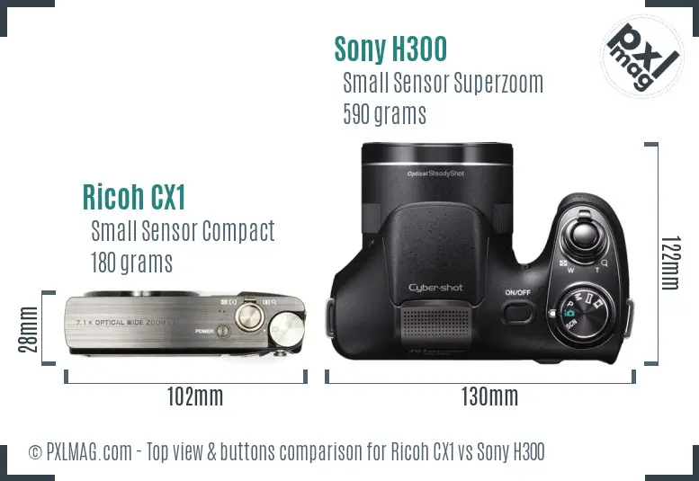 Ricoh CX1 vs Sony H300 top view buttons comparison