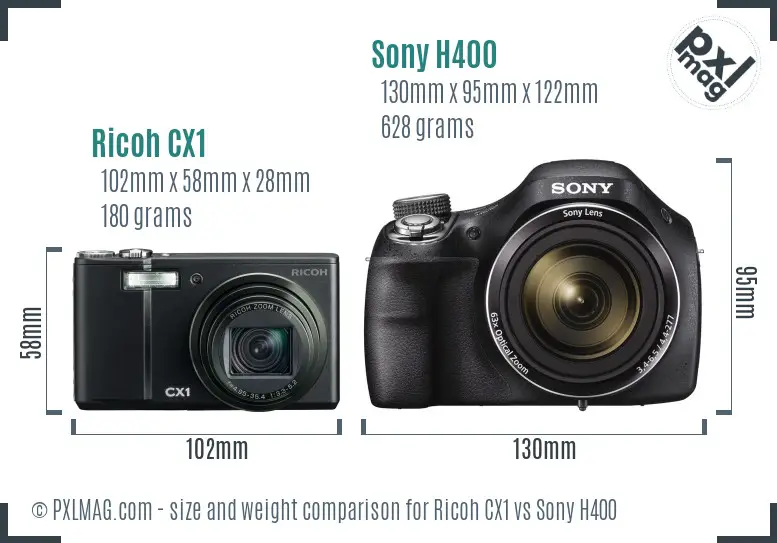 Ricoh CX1 vs Sony H400 size comparison
