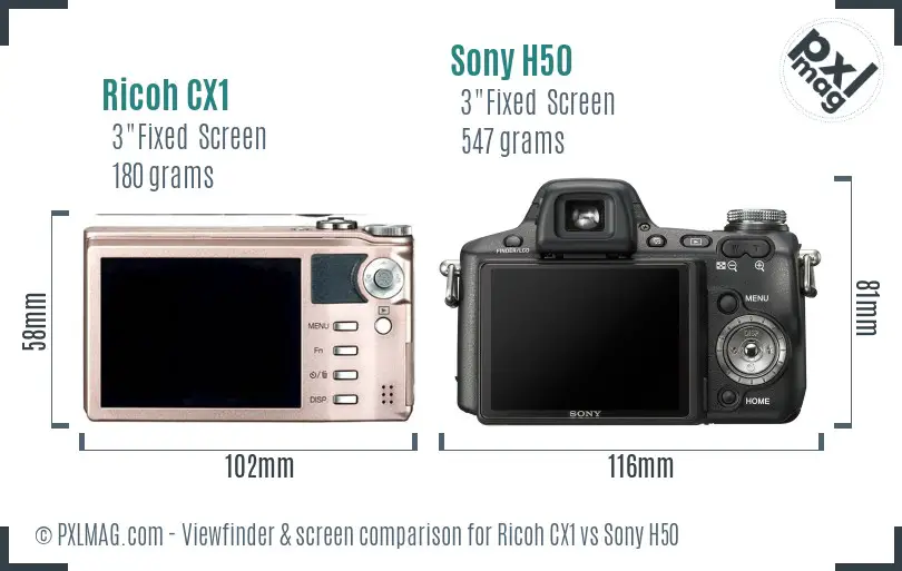 Ricoh CX1 vs Sony H50 Screen and Viewfinder comparison